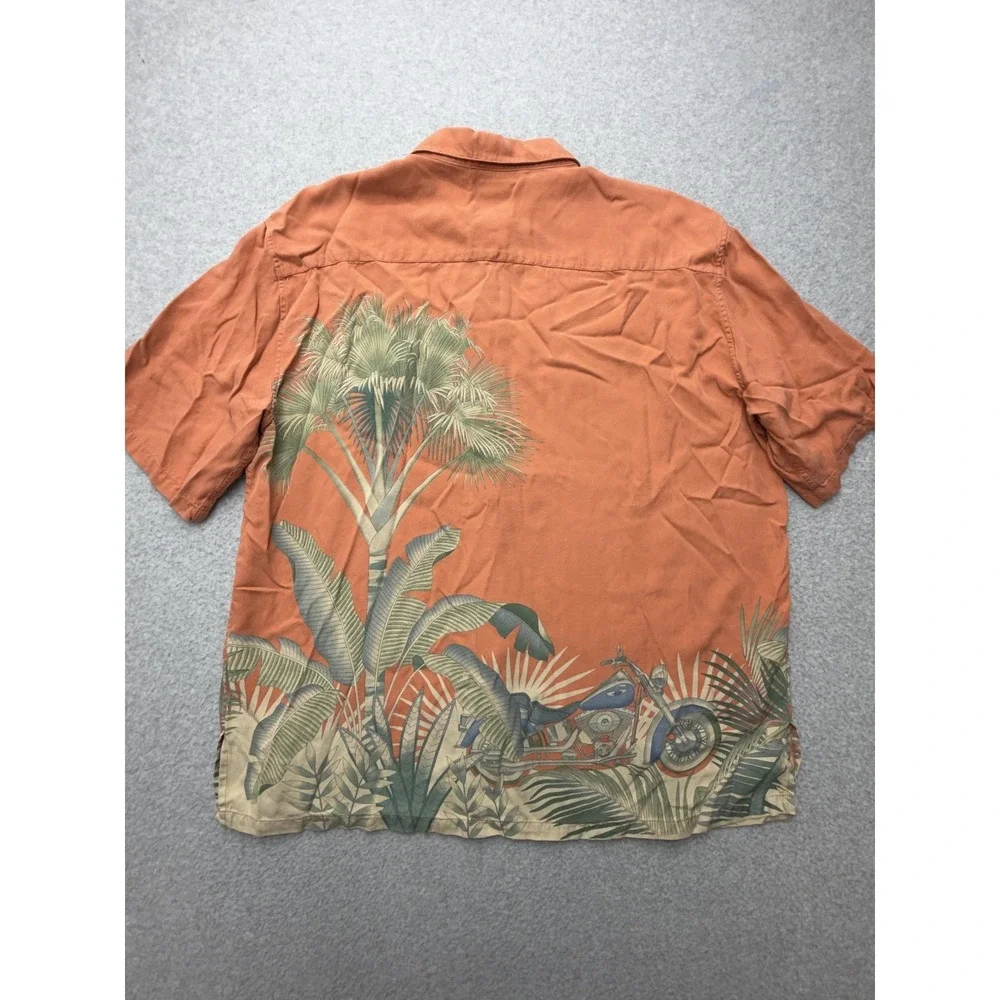 Harley-Davidson Shirt Mens‎ 2XL Orange Silk Hawaiian Motorcycle Tori Richard